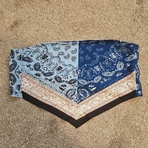 SHEIN Blue and Tan Bandana Print Crop Top